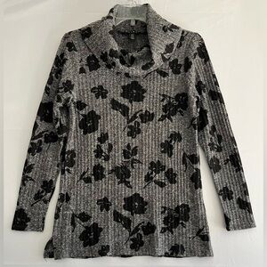 Tribal Charcoal & Black Floral Cowl Neck Knit Sweater